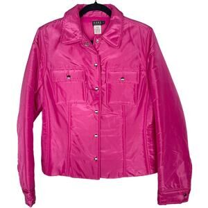 Kors Michael Kors Women L Hot Pink Vintage Snap Button Front Silk Jacket Quilted